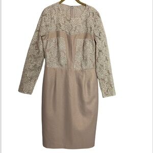 David Meister Taupe Beige Lace Bodice Sheath Formal Dress 10